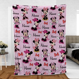 Custom Name Minnie Blanket, Personalized Watercolor Minnie Mouse Blanket, Magical Blanket, Kid Name Blanket, Minnie Birthday Gifts image 1