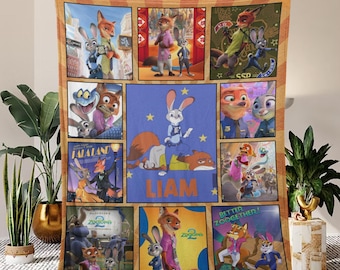 Coperta personalizzata Zootropolis 2, coperta con nome Nick Wilde e Judy Hopps, coperta di compleanno Zootropolis Judy Hopps Nick Wilde Gary De'Snake