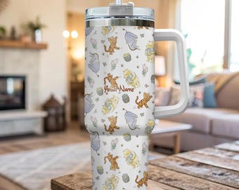 Personalize Winnie The Pooh Vintage Tumbler, Custom Christmas gift, best gift for her, 40oz Tumbler, Birthday Gift for mom