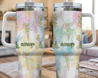 Custom Tinkerbell Disney Tumbler 40oz – Engraved Travel Cup for Disneyland, Custom Gift for Her, Stainless Steel Insulated Cup