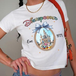 Watercolor Coquette Bow Mickey and Friends Trip Baby Tee Croptop, WDW Vacation Shirt, Family 2025 Trip Women Tshirt