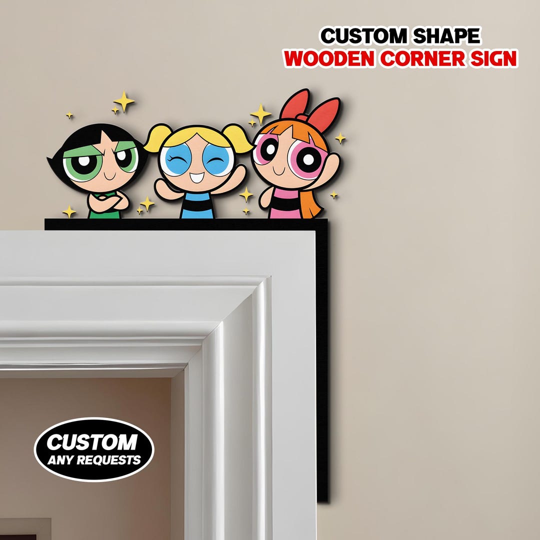 Powerpuff Red Sign Personalized Powerpuff Girls Door Corner Sign, Custom Kids Room Door ...