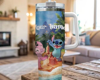 Custom Stitch And Angel Disney Tumbler 40oz Personalized Engraved Travel Cup for Disneyland, Custom Gift for Her
