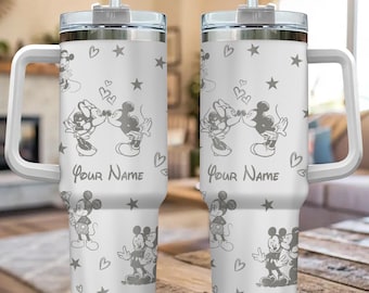 Vaso personalizado de Mickey y Minnie Disney de 113 ml (40 oz): vaso de viaje grabado para Disneyland, regalo personalizado para ella, vaso térmico de acero inoxidable