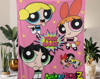 Manta personalizada de Las Chicas Superpoderosas, manta de superhéroe de dibujos animados, manta de regalo para niño y niña que cumple años
