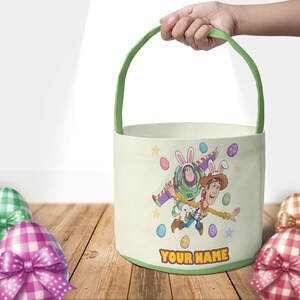 Cesta de Pascua de Buzz Lightyear y Woody Bunny, Cesta de huevos de Pascua de Buzz Lightyear y Woody Bunny, Decoración para la bolsa de Pascua familiar de Toy Story de Disneyland imagen 2