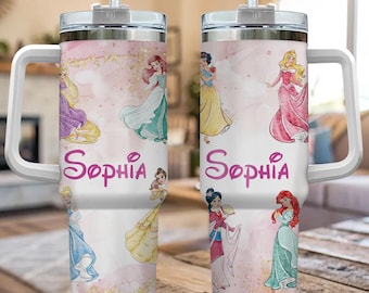 Custom Coquette Disney Princess Tumbler 40oz Personalized Engraved Travel Cup for Disneyland, Custom Gift for Her