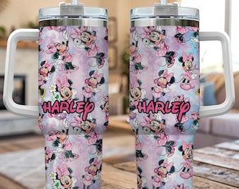 Vaso personalizado de Disney Minnie de 40 oz, vaso grabado a láser con nombre, regalo para él o ella