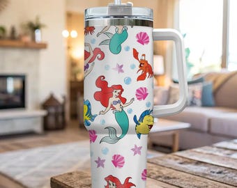 Vaso de Ariel de 40 oz, vaso de acero inoxidable de La Sirenita, vaso de café Princesa del Mar, taza de viaje de Disney Girls, artículos de Magic Kingdom