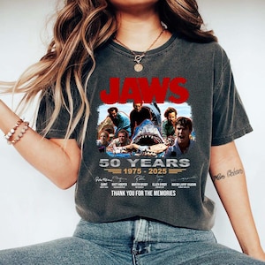 50th Anniversary Jaws Shirts, Classic Movie Signatures Thank You The Memories Shirt, Jaws Anniversary Gifts For Fan, Retro Movie Fans