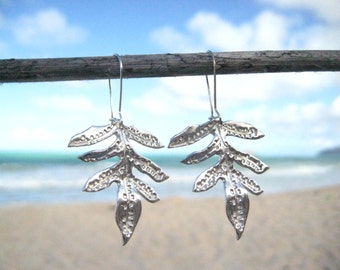 Sterling Silver Lau'ae Earrings, Hawaiian Fern Earrings, Sterling Silver Leaf Earrings, Tropical Jewelry, Botanical Gift, Wedding Jewelry