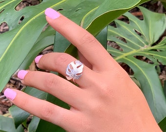 Monstera Ring (Sterling Silver), Monstera Jewelry, Leaf Ring, Plant Ring, Plant Lover Gift, Plant Mom Ring, Tropical Jewelry