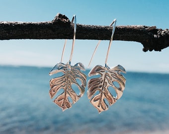 Monstera Earrings Medium (Sterling Silver), Leaf Earrings, Tropical Earrings, Plant Earrings, Plant Lover Gift