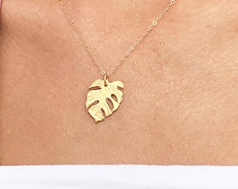 Monstera Necklace Medium (14k Gold over Sterling Silver), Monstera Jewelry, Tropical Jewelry, Leaf Necklace, Leaf Jewelry, Plant Necklace