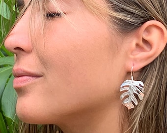 Monstera Earrings Large (Sterling Silver), Leaf Earrings, Tropical Earrings, Plant Earrings, Plant Lover Gift, Plant Mom Gift
