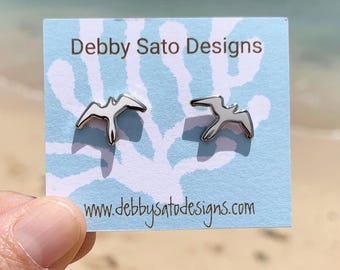Iwa Stud Earrings, 'Iwa Earrings, Iwa Earrings, Frigate Bird Stud Earrings,Hawaiian Bird Earrings,Hawaiian Jewelry, White Bird Stud Earrings