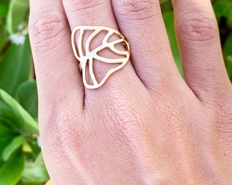 Kalo Ring (14k Gold over Sterling Silver), Taro Ring, Leaf Ring, Plant Ring, Plant Lover Gift, Leaf Jewelry, Statement Ring, Plant Jewelry