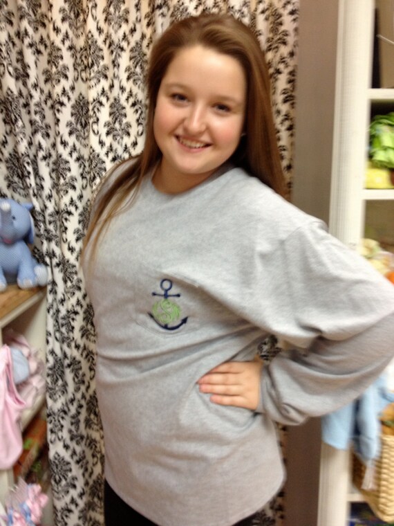 Items similar to Long sleeve Anchor Monogrammed Pocket Tee on Etsy