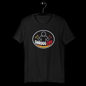 Shrugg Life Logo Tee, Black Unisex T-Shirt, Funny Shrug Shirt, Chill Vibes Graphic Tee, Whatever Happens Shrugg It Off image 7