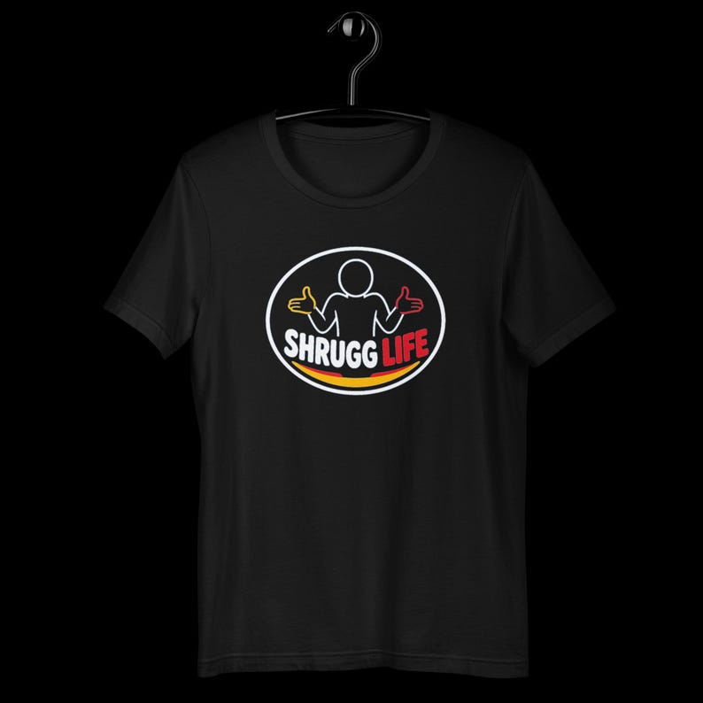 Shrugg Life Logo Tee, Black Unisex T-Shirt, Funny Shrug Shirt, Chill Vibes Graphic Tee, Whatever Happens Shrugg It Off image 7