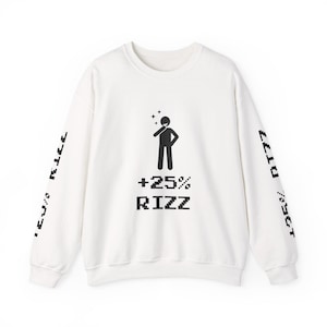 Gamer Level Up Sweatshirt, RPG Geek Video Game Console Clothing, Gaming Lover Gift, Pixel Text Graphic Jumper, +25% RIZZ Crewneck, Unisex