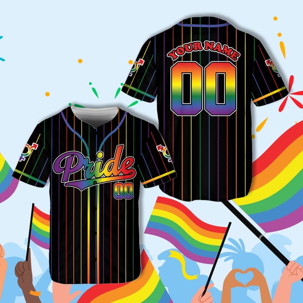 Custom LGBTQ Pride Month Baseball Jersey Personalized LGBTQ Lesbian Gay Transgender Baseball Game Day Matching Outfit For LGBT Community