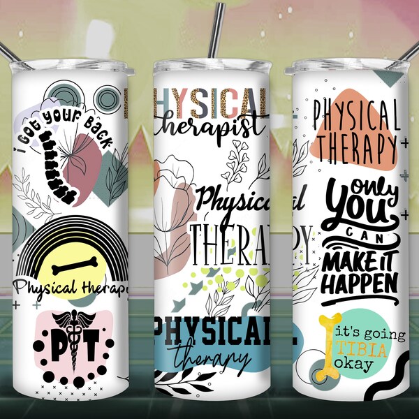 Physical Therapist Design For 20oz Skinny Tumbler Sublimation, Physical Therapy Tumbler PNG File, Groovy Pediatric PT Tumbler For Women Men