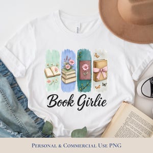 Literary Girl png, Retro Book Lover Clipart, Cute Reading Girl png, Digital Stickers for Bookish Lovers, Floral Bookshelf Png, Book Girlie.