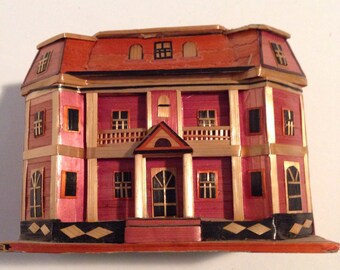 GIFT BOX, Railroad Village House, Fairy House, Mantel Decor, Trinket Safe! Great Hand-Made House, UNUSUAL!