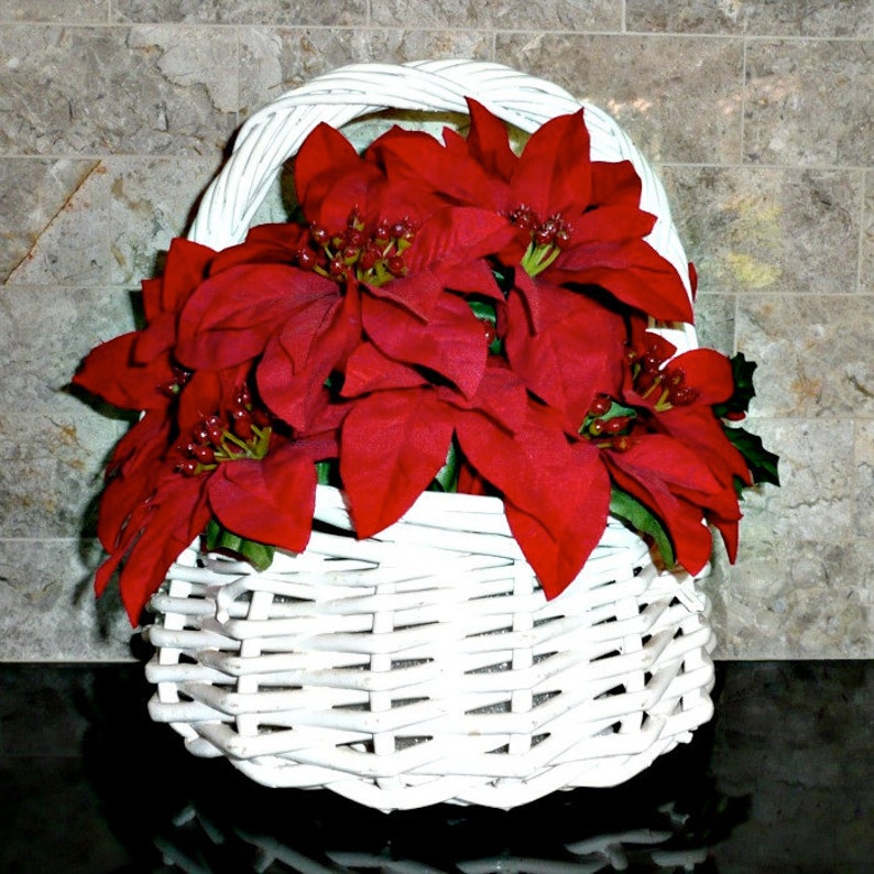 Poinsettias in Heavy White Wicker Basket, 1980s image 3