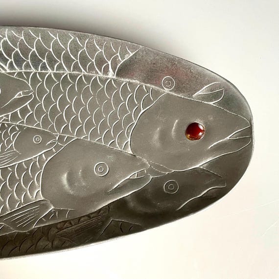 Salmon Run Platter! Gorgeous Vintage Arthur Cross Serving Platter with Carnelian Eye! Luscious Design!