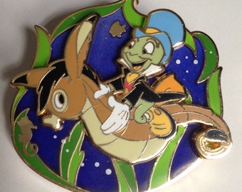 Jiminy Cricket. BIG "Pin-on-a-Pin", Limited Edition of Just 2000 Worldwide! Jiminy Riding a "Donkey-Turned-Seahorse" Under the Sea!