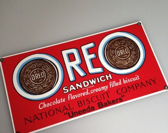 OREO SANDWICH! Beautiful Porcelain-on-Steel Sign, "Vintage Edition" -- Highly Collectible! RARE!