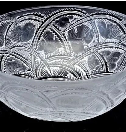 LALIQUE "Finches" Crystal Bowl -- "Pinsons" -- Vintage 1950's, Gorgeous and Elegant Signed Bowl, for Fruit, Salads, Shrimp or Caviar!  MINT!