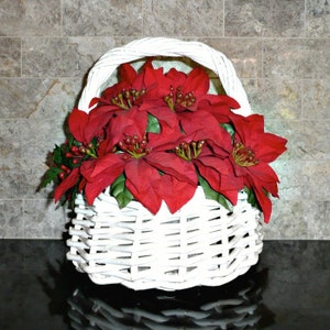Poinsettias for Your Holiday Decor! Heavy White Wicker Basket, Vintage — 1980s!