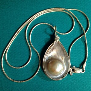 PEARL on Its Matrix -- Wire-Wrapped Pendant, with Fine Silky Smooth Snake Chain Necklace! Gorgeous and Unusual!
