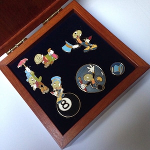 Jiminy Cricket Pins by Disney -- Six Pins In a Beautiful Wood Presentation Box! This is a RARE Limited Edition, Just 2500 — Worldwide!