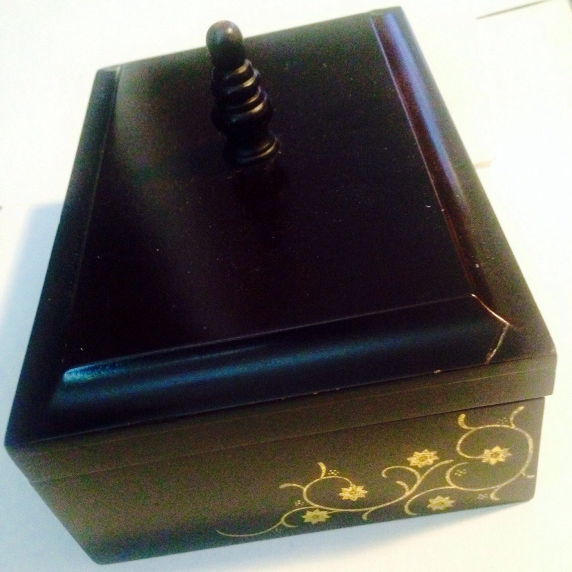 Jewelry or Knickknack Box Heavy Wood With Gold Scrollwork Etsy UK