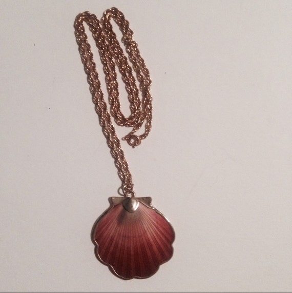 REAL SHELL Necklace, Gold Edging, Nice 24" Silky … - image 3