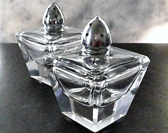 CRYSTAL, MID CENTURY! Very Solid & Heavy Lead Crystal Salt and Pepper Shakers, Real Retro Glamour for Your Table!