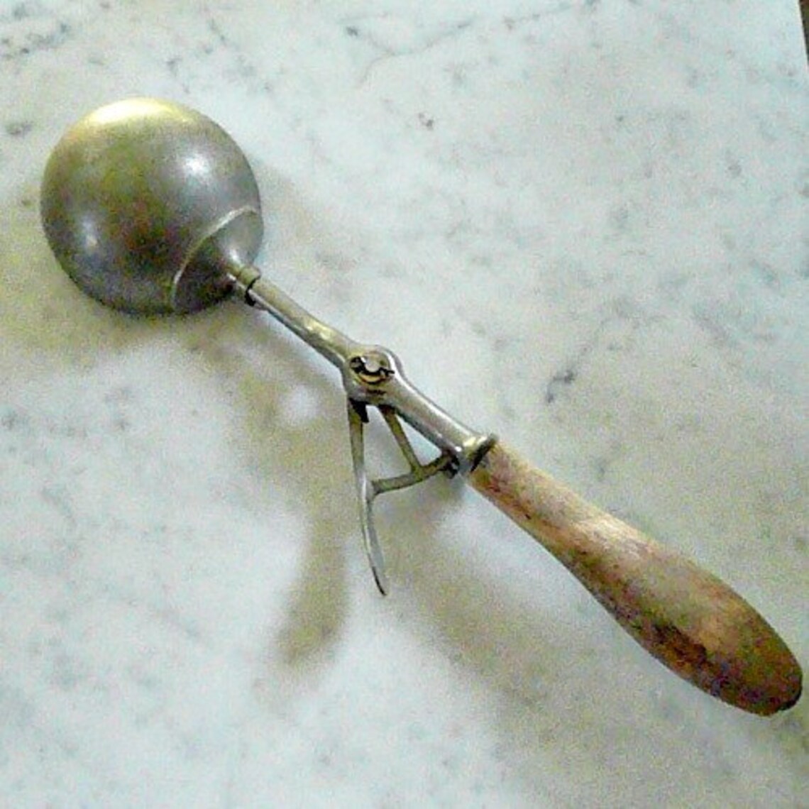 Antique Ice Cream Scoop Metal with Wood Handle Etsy