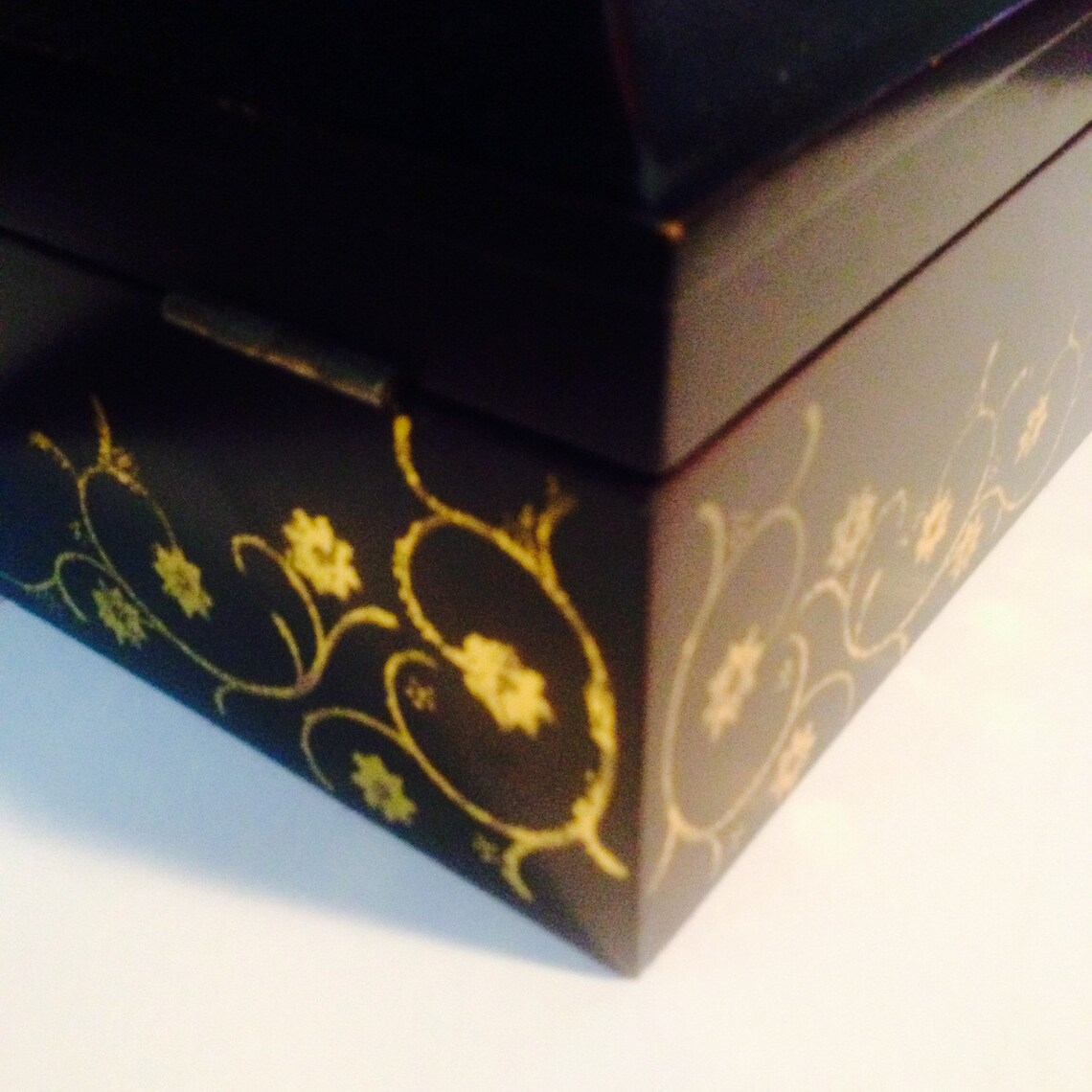 Jewelry or KnickKnack Box Heavy Wood with Gold Scrollwork Etsy
