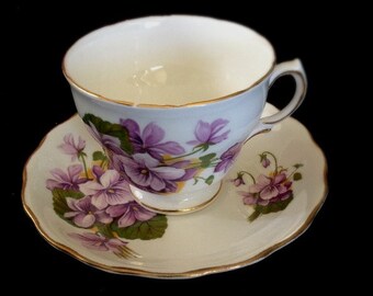 Violets Galore, on a Royal Vale Fine China Cup and Saucer -- Serve Coffee or Tea with a Touch of Elegance