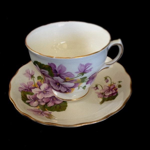 Violets Galore, on a Royal Vale Fine China Cup and Saucer -- Serve Coffee or Tea with a Touch of Elegance