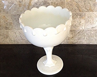 Glass Compote, Candy Dish, Vase, or Beautiful Holder for Soaps, Fruit, Flowers, More! Very Vintage, in White Molded Glass!