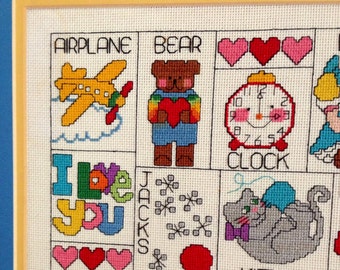 ALPHABET! Animals, Bugs,Toys and Foods in Needlework, Great for Kids' Room, Colorful and Expertly Made -- and Vintage!