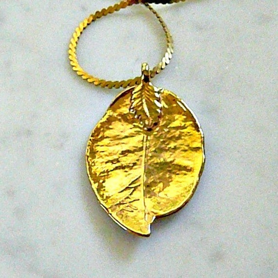 Leaf Necklace, Vintage — Gold Plated, Lovely, Ver… - image 2