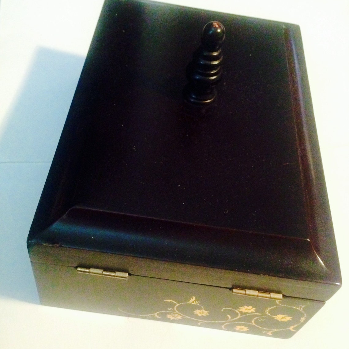 Jewelry or Knickknack Box Heavy Wood With Gold Scrollwork Etsy UK