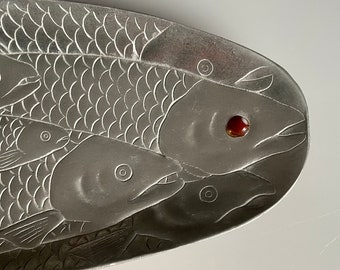 Salmon Run! Gorgeous Vintage Arthur Cross Serving Platter with Carnelian Eye! Luscious Design! Stylish and FUN!