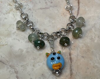Creature Necklace - Blue with Green Agate